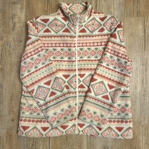 Womens ALFRED DUNNER White Pink Green W/ Sequin Fleece Full Zip Size Large